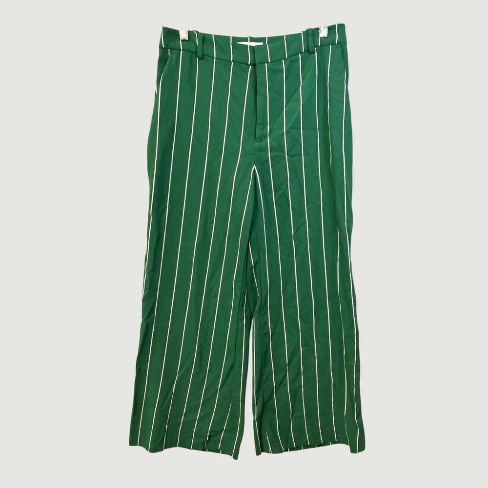 H&M Green Pinstripe Wide Leg Trousers High Waisted Dress Pants Womens